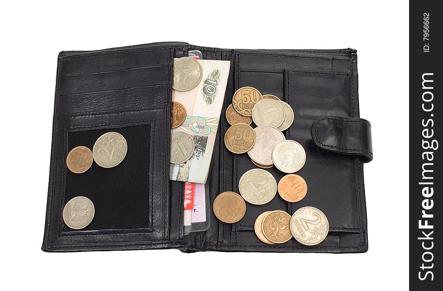 Purse& wallet with money it is isolated on a white background