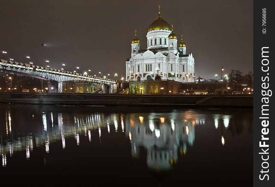 Christ the Saviour Cathedral in Moscow night view accross the river