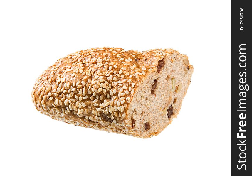 Piece of bread with raisins isolated