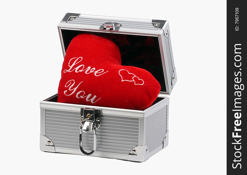 Box with heart on white background