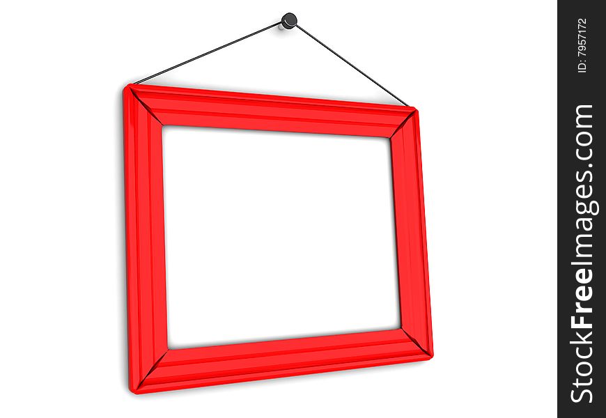 3d illustration of red plastic photo frame over white background