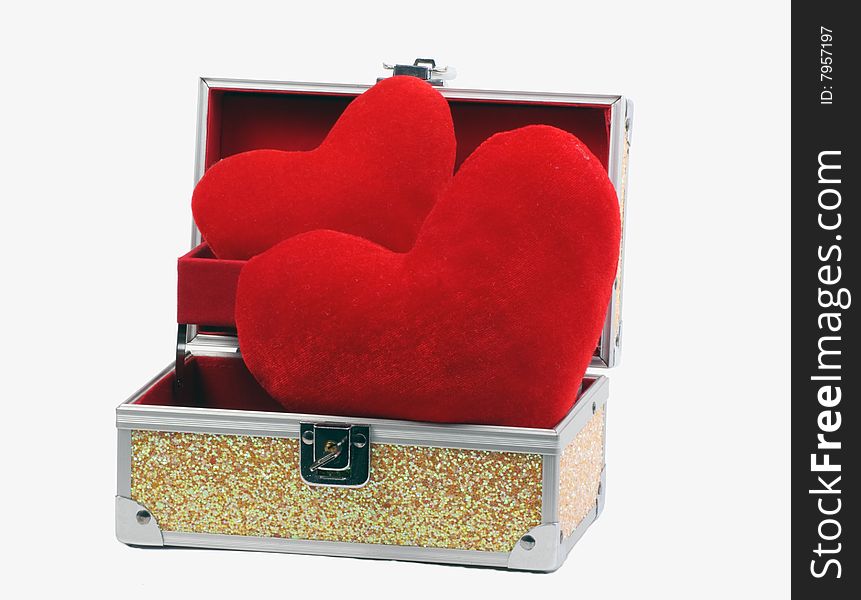 Box with heart on white background