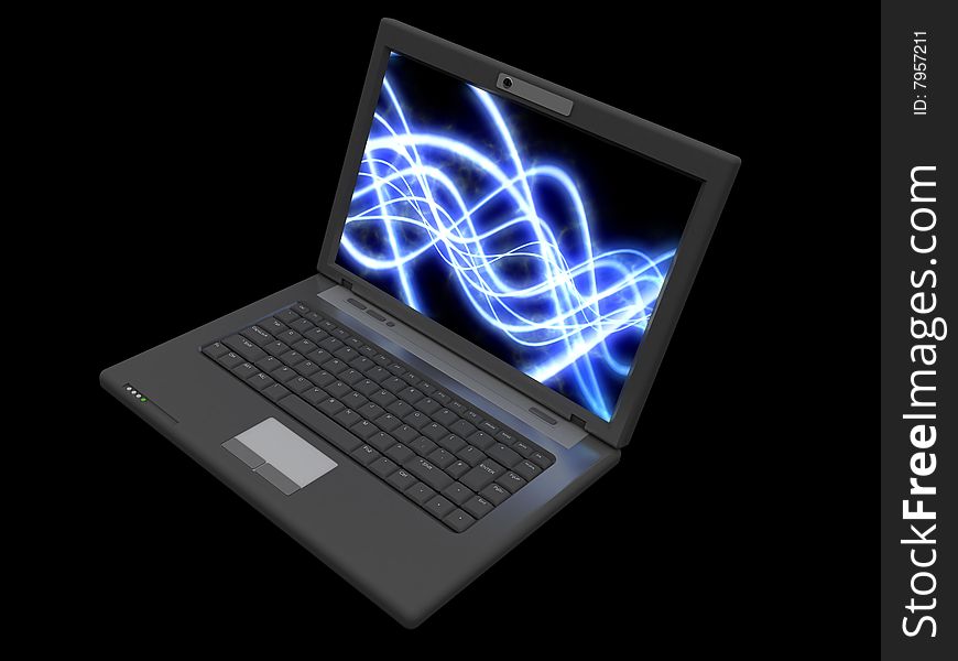 3d illustration of laptop computer over dark background
