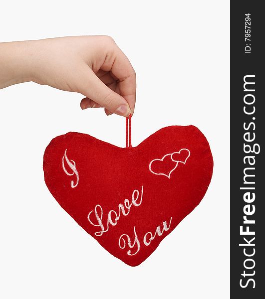 Woman's hand with heart on white background