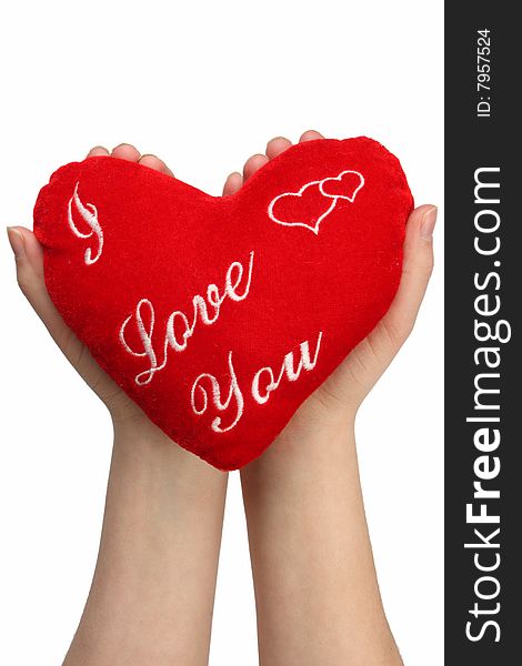 Woman's hands with heart on white background