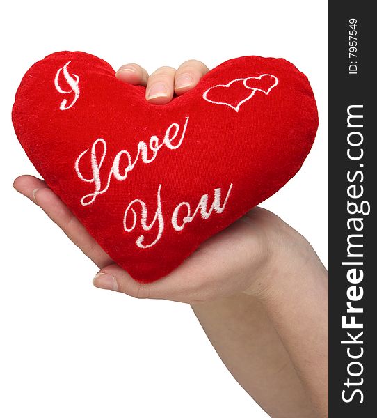 Woman's hands with heart on white background