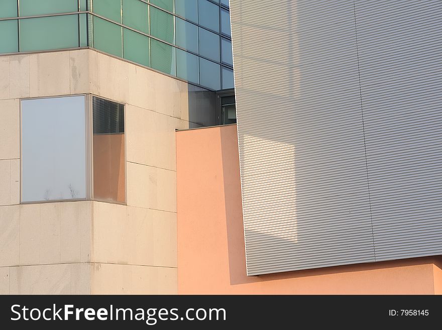 Modern glass and concrete facades of an museum building. Modern glass and concrete facades of an museum building