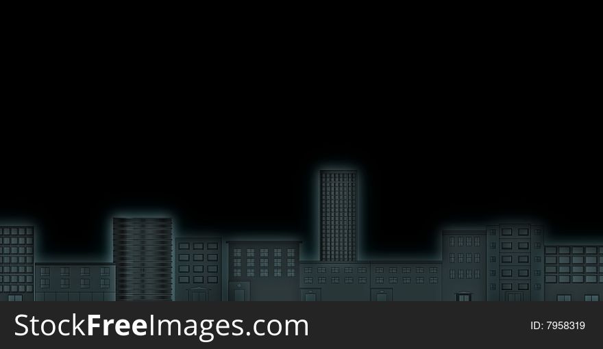 Pixellated illustration glowing city skyline over a pitch black background. Fully scalable vector illustration. Pixellated illustration glowing city skyline over a pitch black background. Fully scalable vector illustration.
