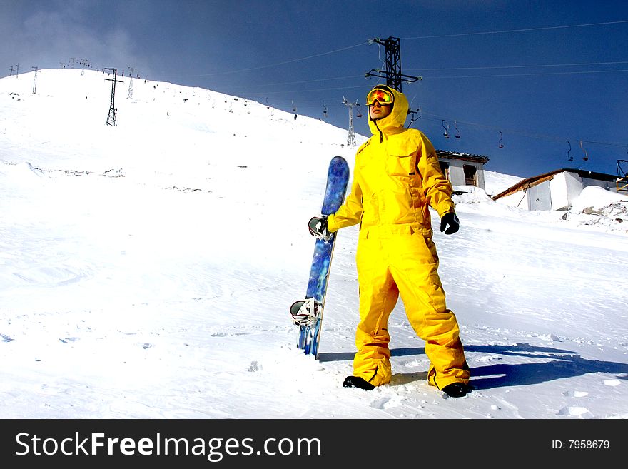 Snowboarder on the top of mountain