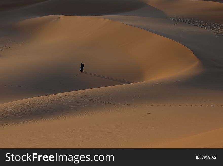 Man Alone Dune Desert Sahara