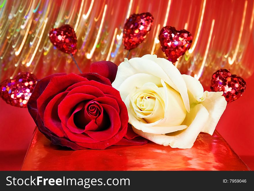 Love - Red And White Roses Over Glowing Lights