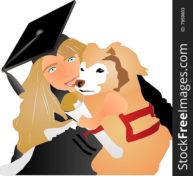 Young lady, holding her dog, as they are Graduates. Young lady, holding her dog, as they are Graduates