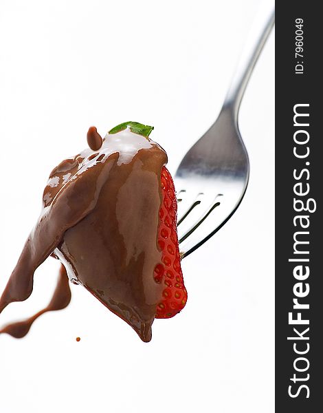 Fresh natural strawberry and chocolate with milk isolated