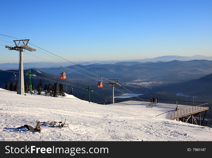 Mountain-skier lift. Mountain Shoriya. Sheregesh. Russia.