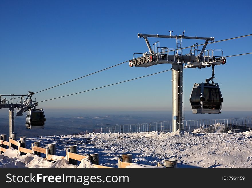 Mountain-skier lift. Mountain Shoriya. Sheregesh. Russia.