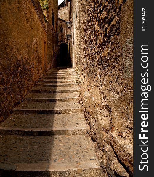 Stone stairs in old spanish town - Girona