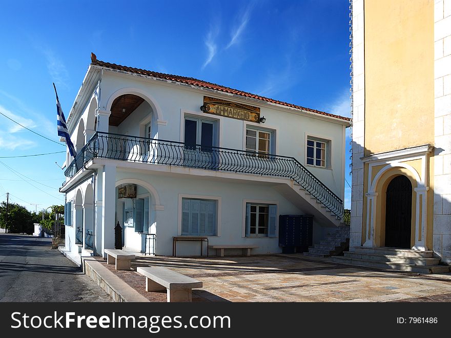 Greece white village architecture and blue sky. Greece white village architecture and blue sky