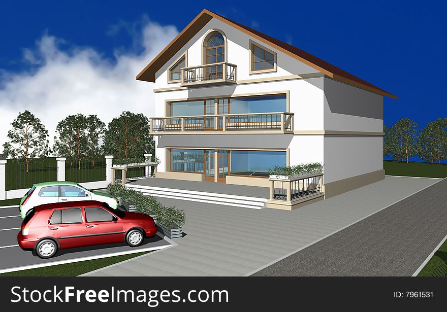 3D Render Of Modern House