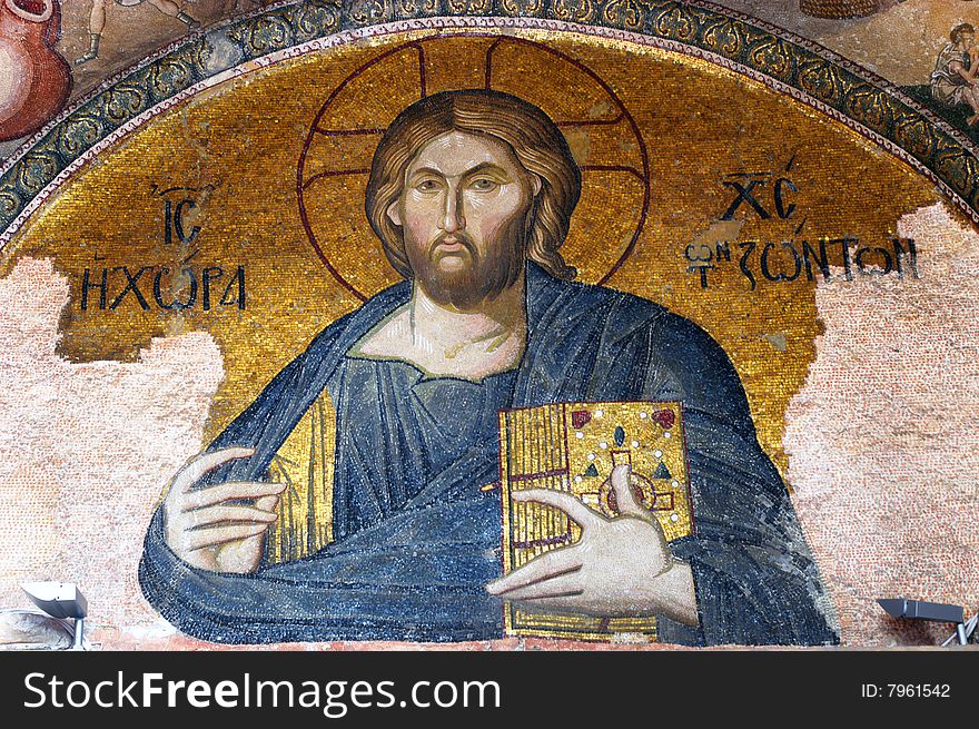 Mosaic of Jesus Christ in the Hagia Sofia church, Istanbul, Turkey