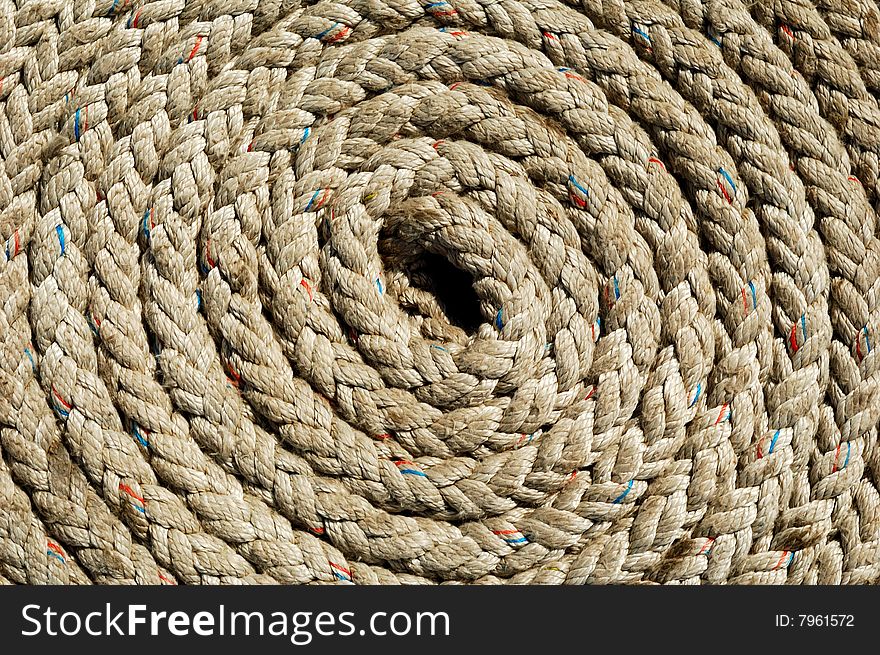 Close-up of a thick coil of rope