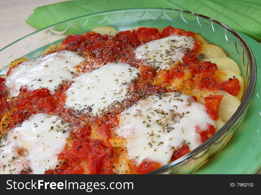 Potato pizza with ketchup on plate