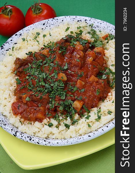 Rice with tomato sauce and meat