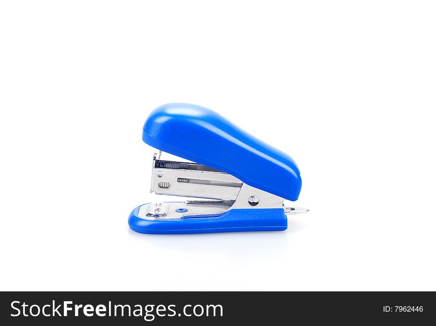 Blue stapler on a white background