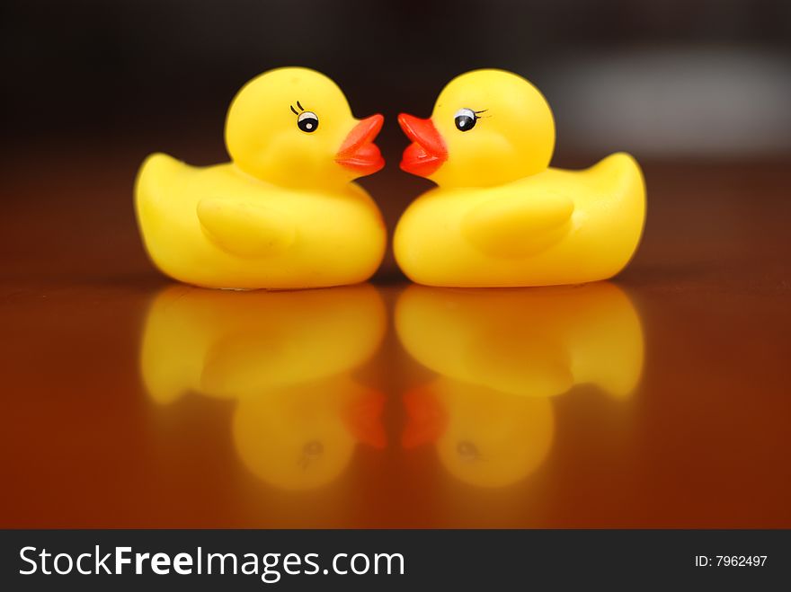 Cute yellow rubber duckling on table. Cute yellow rubber duckling on table