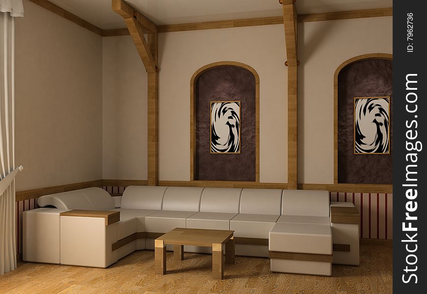 Sofa and table in the living room 3D