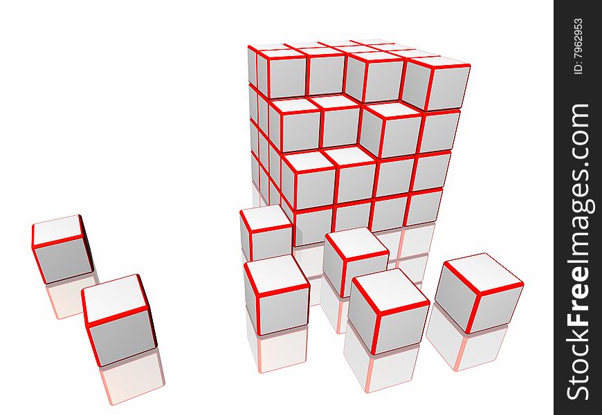 Many cubes isolated in white background