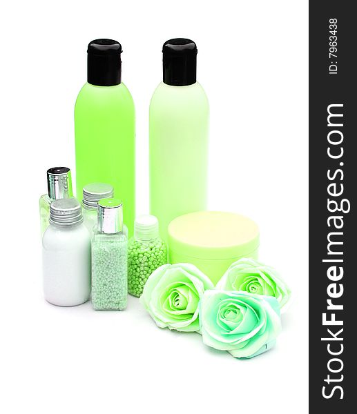 Shot of green bath items on white. Shot of green bath items on white