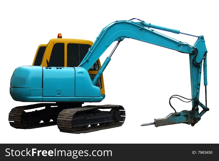 Photo of a mechanical digger isolated on white background