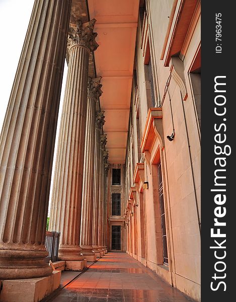 Pillars and wall of old colonial building