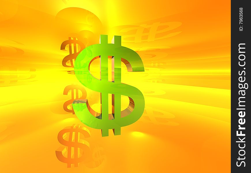 Green dollar symbol in abstract 3d background