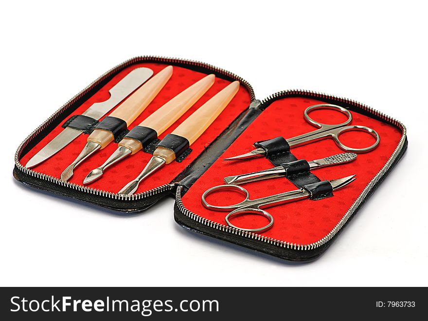 Manicure tools in etui isolated