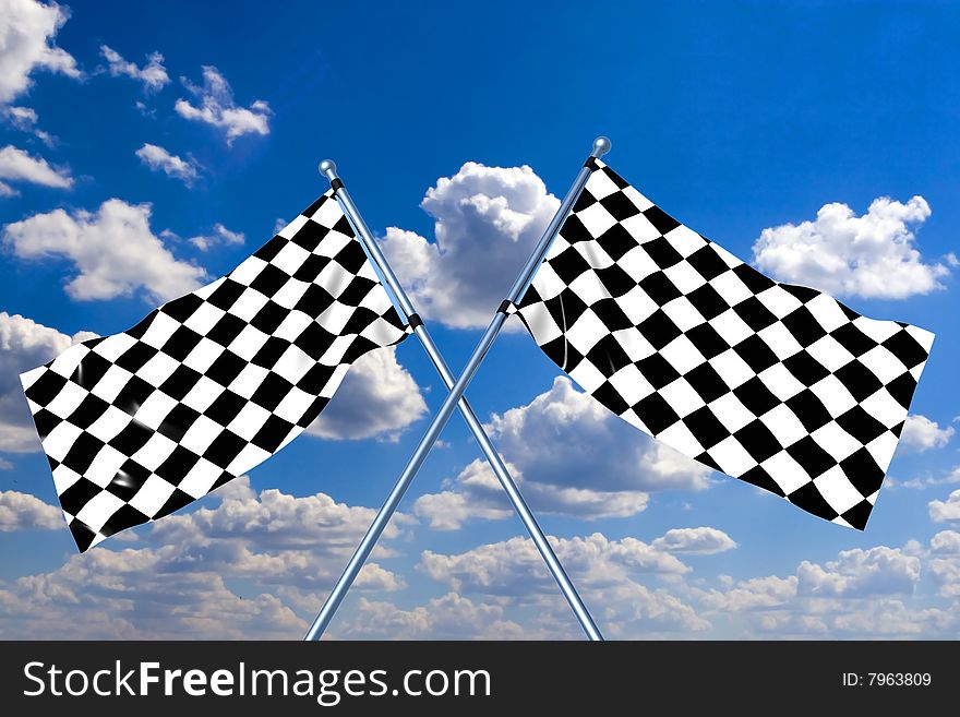Waving a checkered flag on sky background