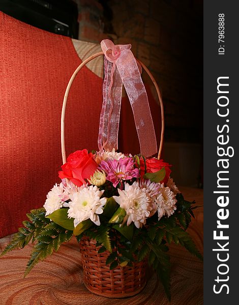 Various colorful flowers in basket