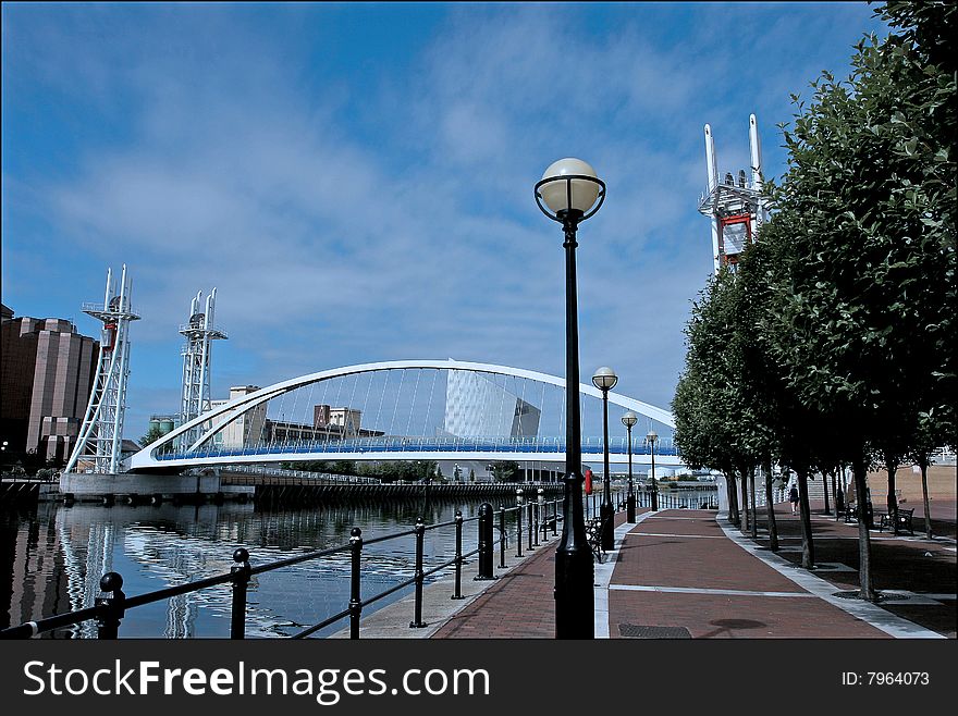 Lifting bridge over a river