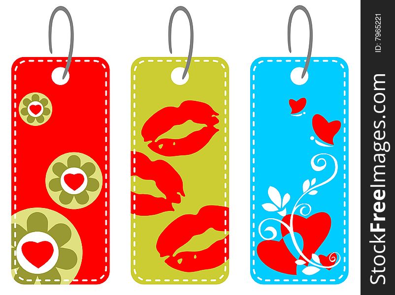 Three valentines price tags isolated on a white background.