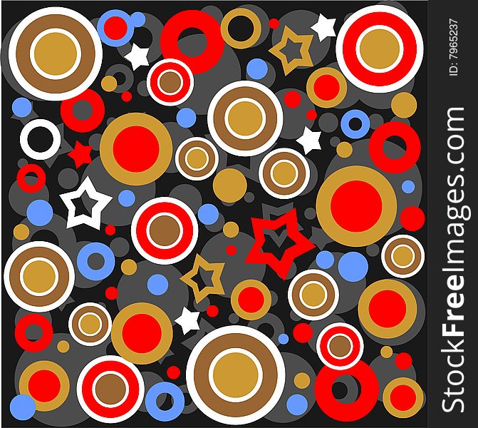 Abstract pattern with circles and stars on a black background. Abstract pattern with circles and stars on a black background.