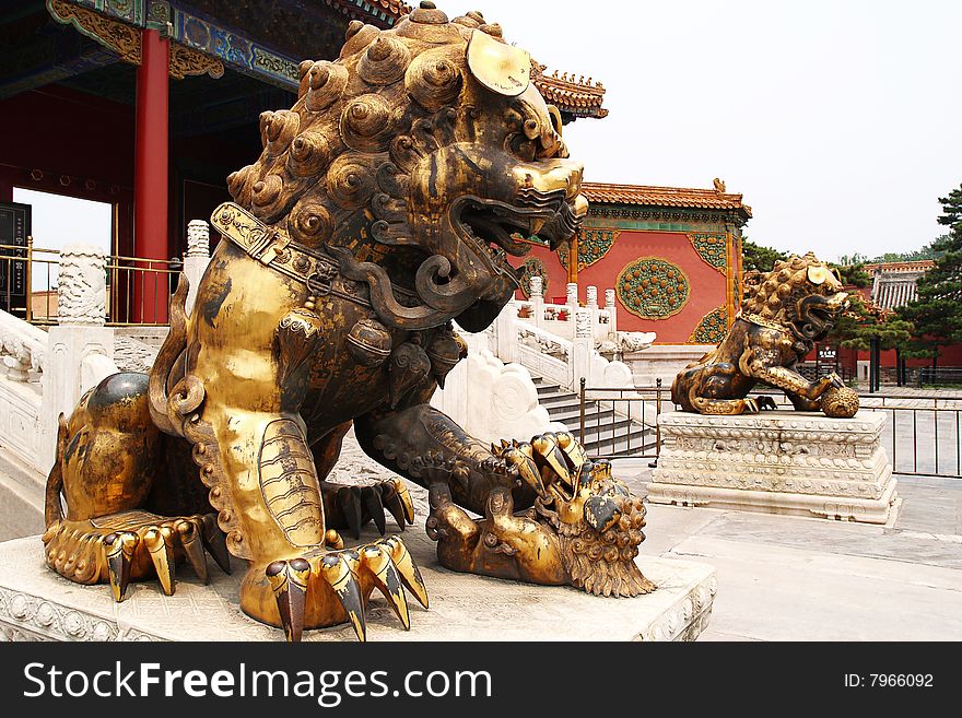 Cuprum lion in the Imperial Palace of Beijing