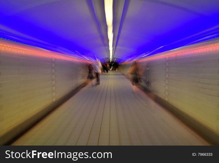 Motion blur of pedestrian tunnel. Motion blur of pedestrian tunnel