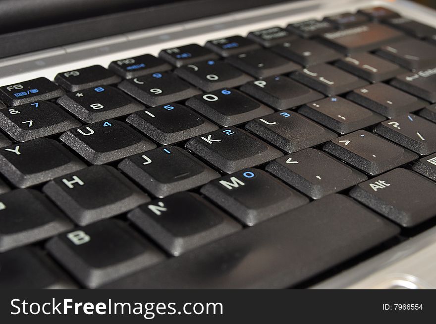 Keyboard of a computer laptop.