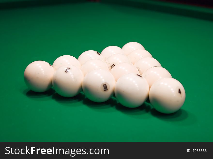 Balls for game in the russian billiards on the table