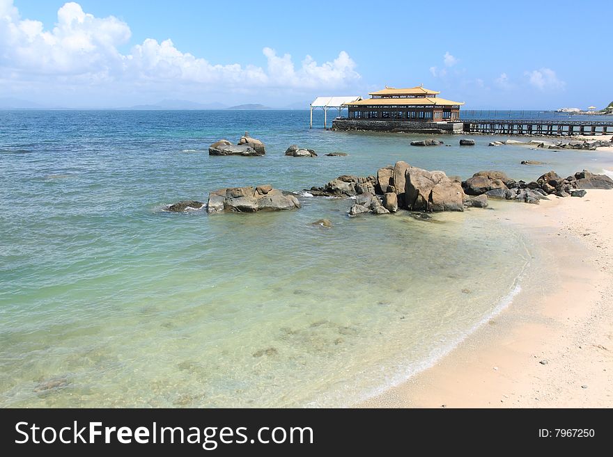 The scene of beach with rocks taken at Sanya, China