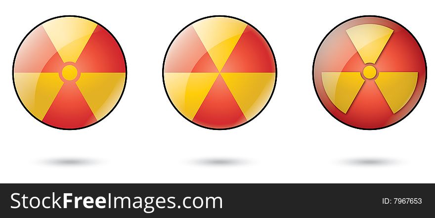 Vector illustration of three nuclear spheric icons with shadows underneath. Vector illustration of three nuclear spheric icons with shadows underneath.