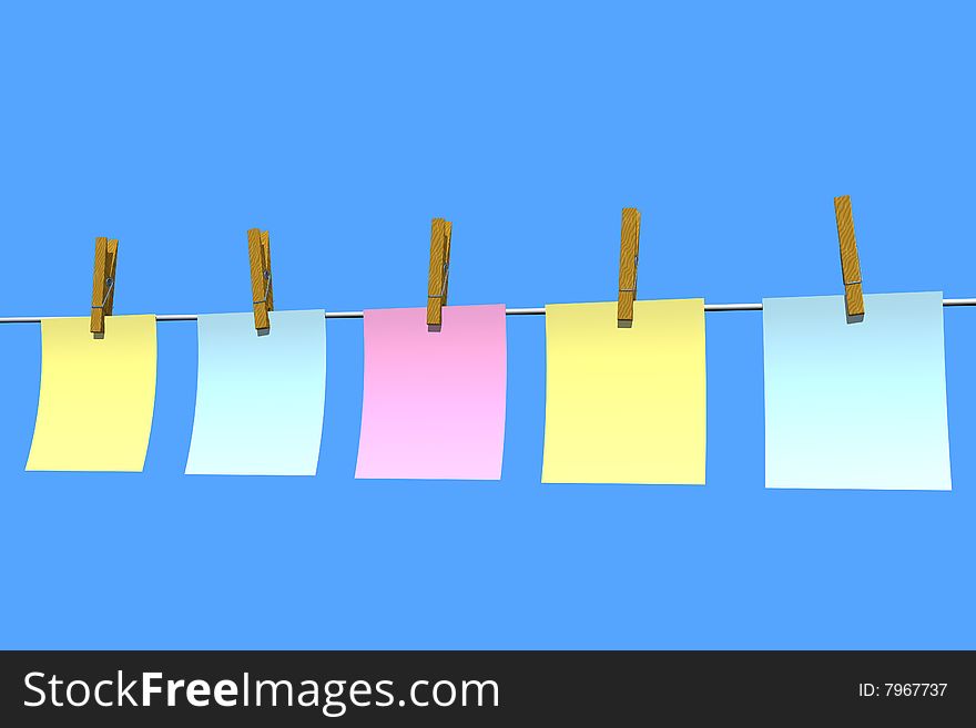 Blank note papers in blue background