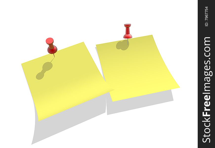 Yellow paper pinned to a white background