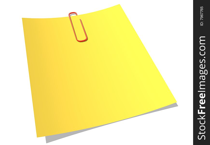 Yellow paper pinned to a white background with paperclip