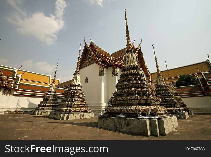 Three pagoda wat po bangkok thailand